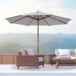 Outsunny Bamboo Parasol - Cream White - 01-0244