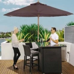 Outsunny 2.5m Wooden Parasol Sun Shade - Coffee - 01-0582