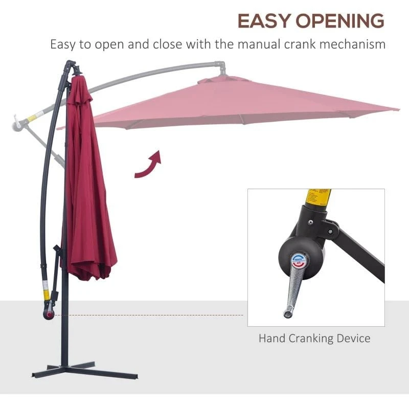 Outsunny 3m Water Resistant Terylene Hanging Parasol - Wine Red - 01-0584 - Image 8