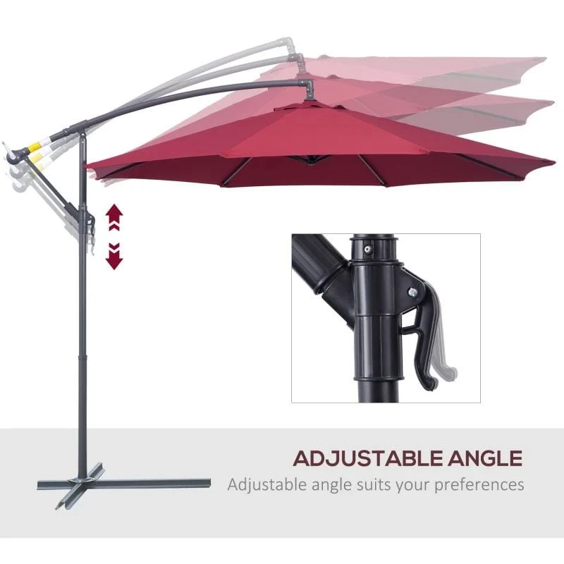 Outsunny 3m Water Resistant Terylene Hanging Parasol - Wine Red - 01-0584 - Image 7