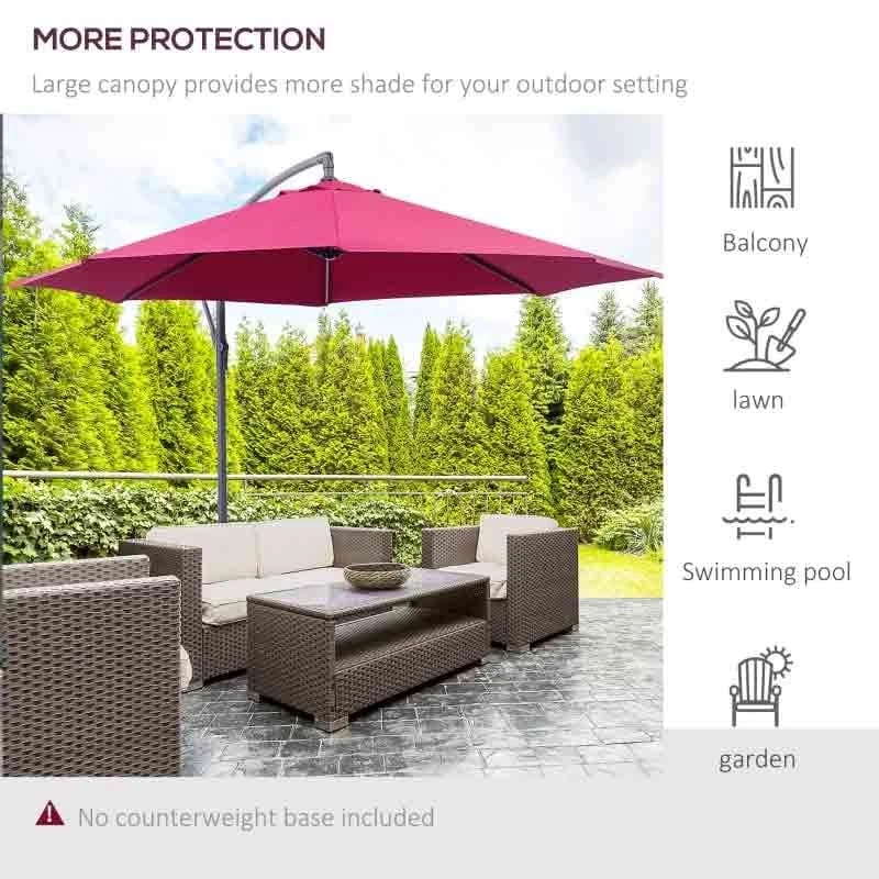 Outsunny 3m Water Resistant Terylene Hanging Parasol - Wine Red - 01-0584 - Image 6
