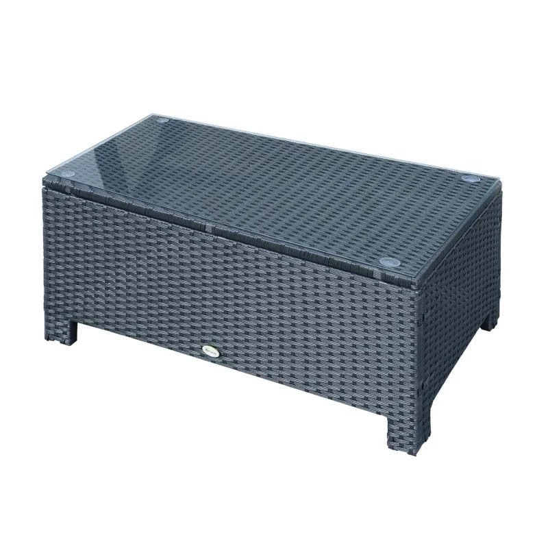 Outsunny Rattan Coffee Table With Glass Table Top - 850mm - Black - 01-0722 - Image 2