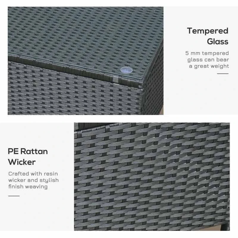 Outsunny Rattan Coffee Table With Glass Table Top - 850mm - Black - 01-0722 - Image 6