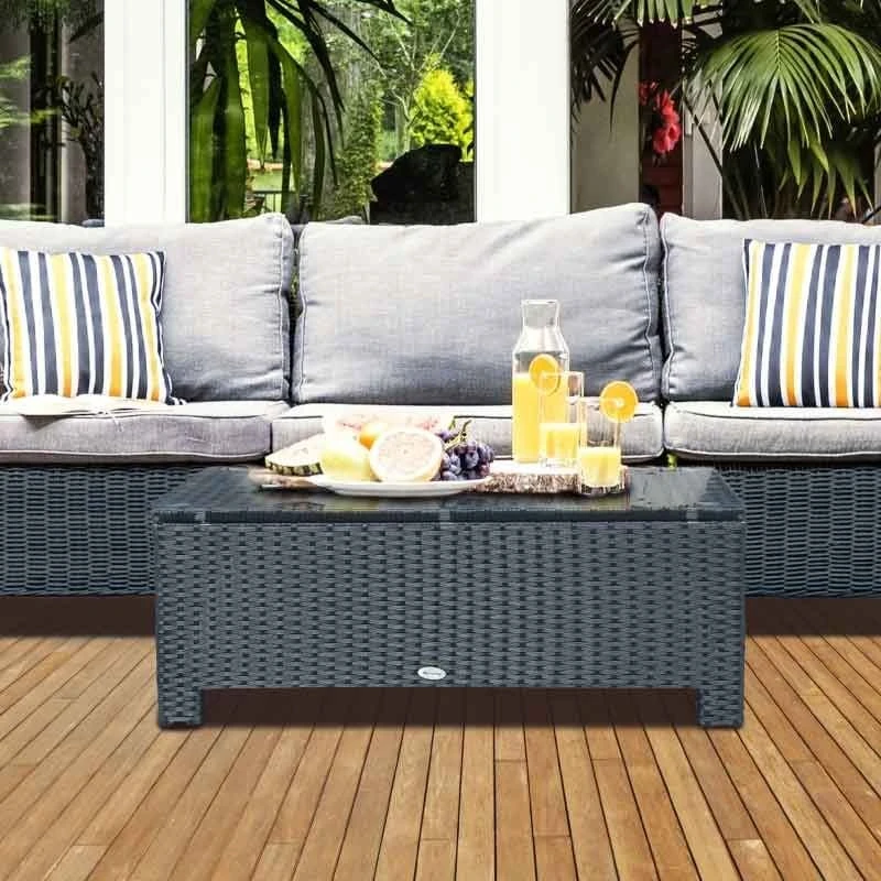 Outsunny Rattan Coffee Table With Glass Table Top - 850mm - Black - 01-0722 - Image 9