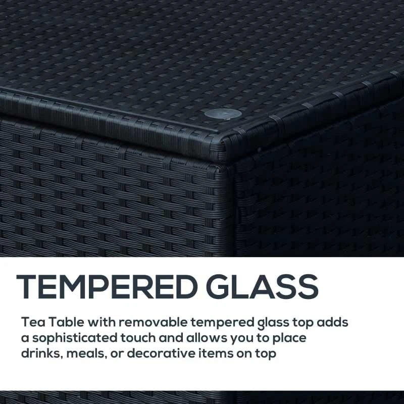 Outsunny Rattan Side Table With Glass Table Top - 640mm - Black - 01-0724 - Image 6