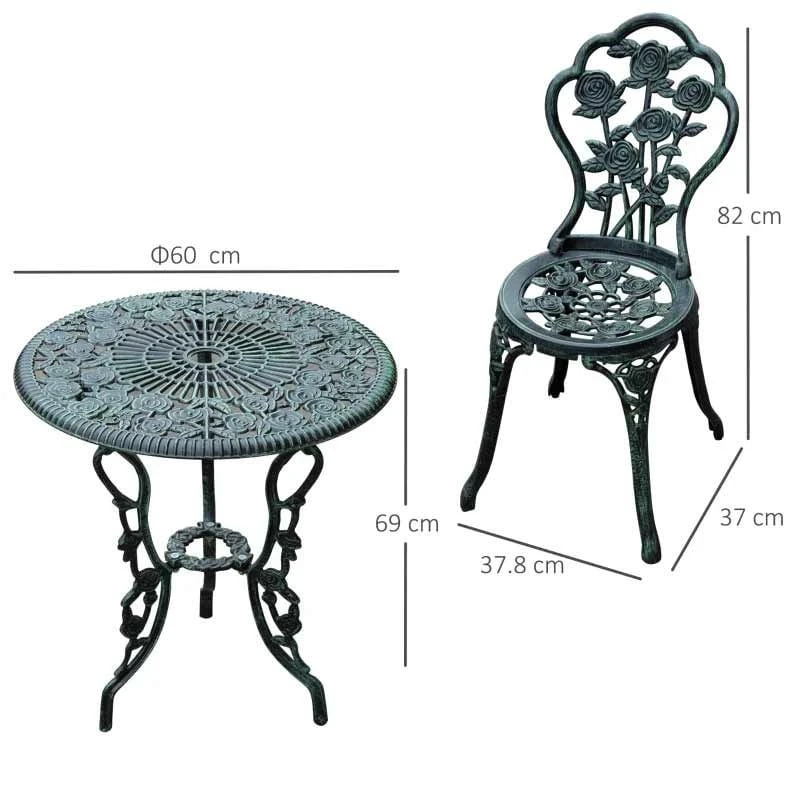 Outsunny 3 Piece Bistro Set With Parasol Hole - Green - 01-0795 - Image 8