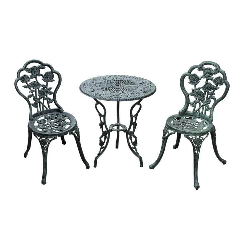 Outsunny 3 Piece Bistro Set With Parasol Hole - Green - 01-0795 - Image 2