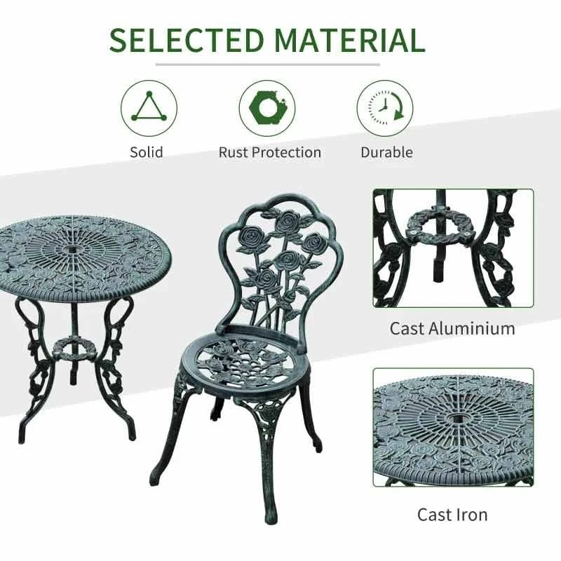 Outsunny 3 Piece Bistro Set With Parasol Hole - Green - 01-0795 - Image 5