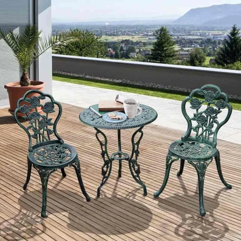 Outsunny 3 Piece Bistro Set With Parasol Hole - Green - 01-0795 - Image 4