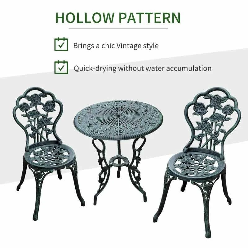 Outsunny 3 Piece Bistro Set With Parasol Hole - Green - 01-0795 - Image 9