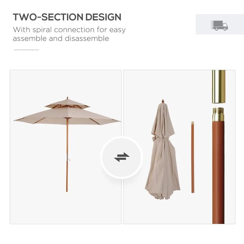 Outsunny 2.7m Patio Double Tier Umbrella Parasol - Beige - 840-025 - Image 9