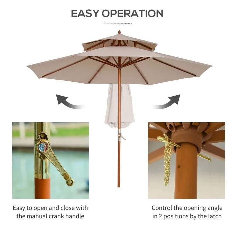 Outsunny 2.7m Patio Double Tier Umbrella Parasol - Beige - 840-025 - Image 6