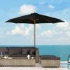 Outsunny 3m Bamboo Wooden Patio Umbrella 6 Ribs - Black - 840-065BK