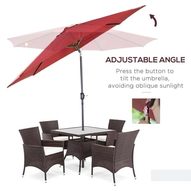 Outsunny 3m Patio Parasol With Tilt And Crank - Wine Red - 840-070WR - Image 6