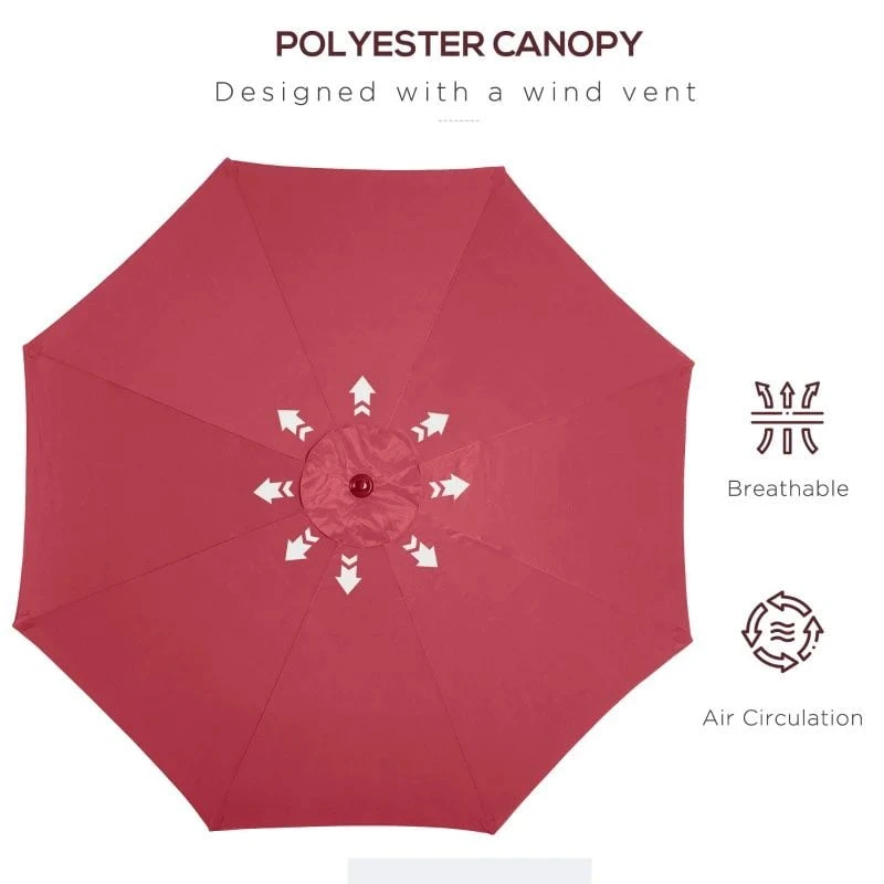 Outsunny 3m Patio Parasol With Tilt And Crank - Wine Red - 840-070WR - Image 5