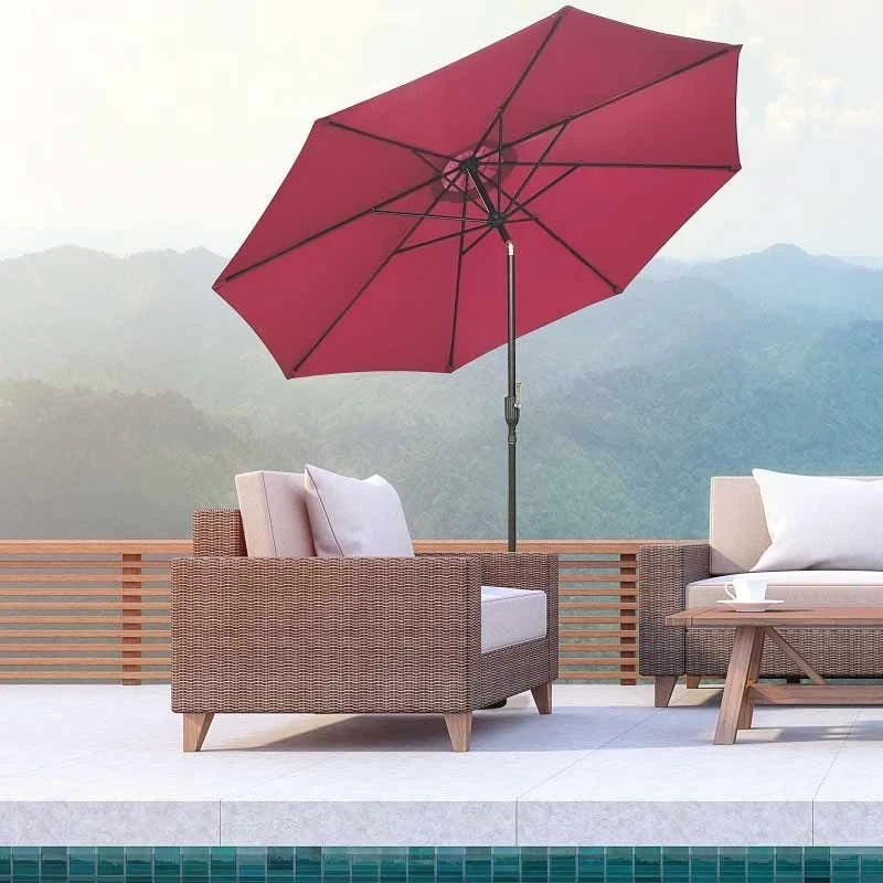 Outsunny 3m Patio Parasol With Tilt And Crank - Wine Red - 840-070WR - Image 10