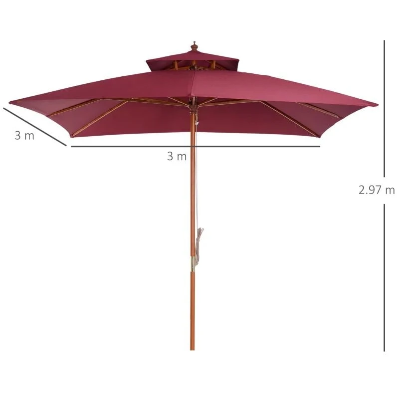 Outsunny 3m 2 Tier Umbrella Parasol - Wine Red - 840-116 - Image 8