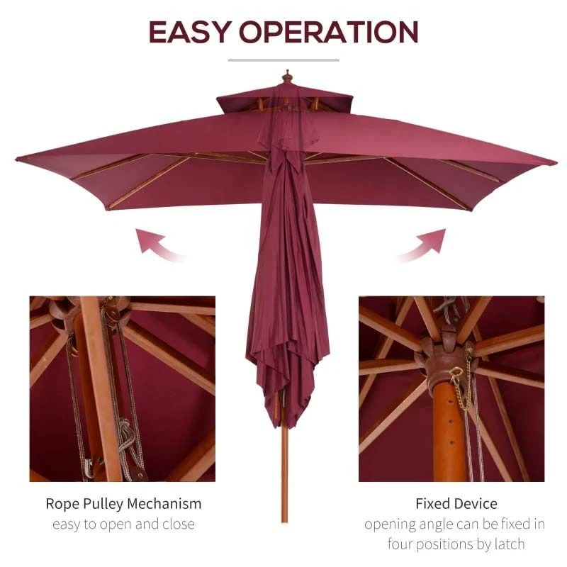 Outsunny 3m 2 Tier Umbrella Parasol - Wine Red - 840-116 - Image 7
