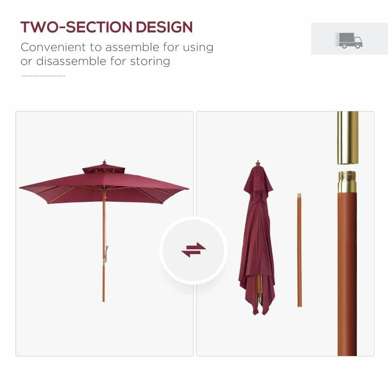 Outsunny 3m 2 Tier Umbrella Parasol - Wine Red - 840-116 - Image 4