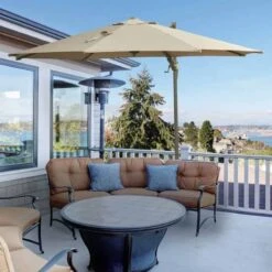 Outsunny 3m Beach Hanging Umbrella Parasol - Beige - 840-122