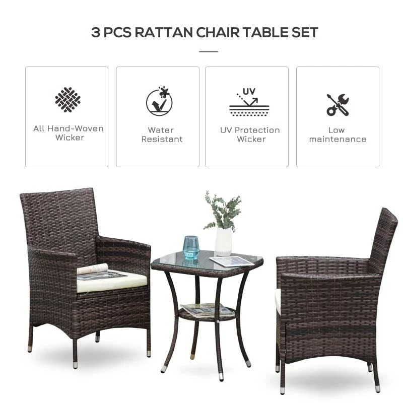 Outsunny 2 Seater Rattan Bistro Chair And Table Set - Brown - 841-094BN - Image 8
