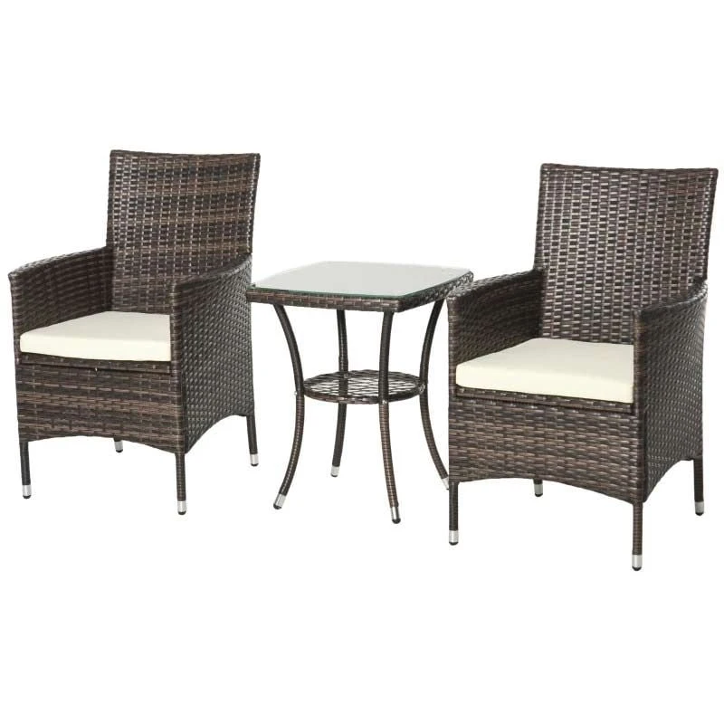 Outsunny 2 Seater Rattan Bistro Chair And Table Set - Brown - 841-094BN - Image 2