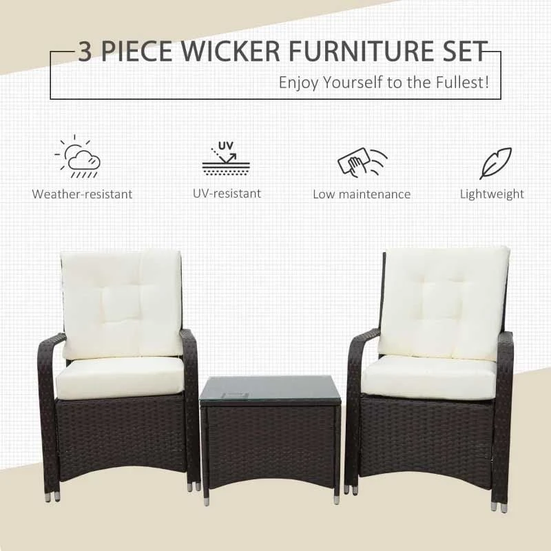 Outsunny 2-Seater Rattan Bistro Set - White - 841-143V01 - Image 9