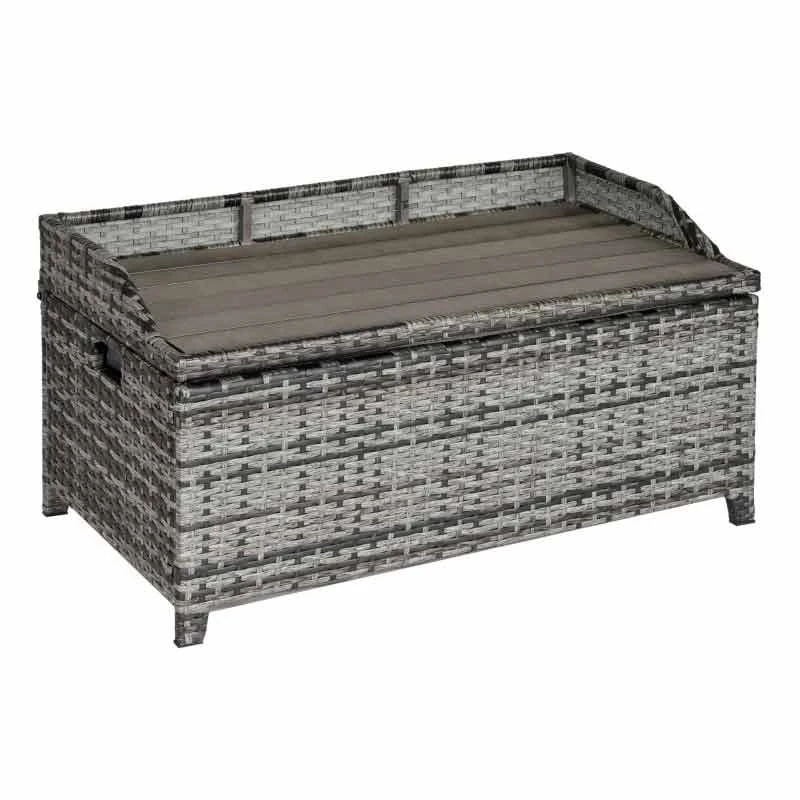 Outsunny Rattan Garden Bench With Storage And Cushion - Grey - 841-153V70 - Image 4