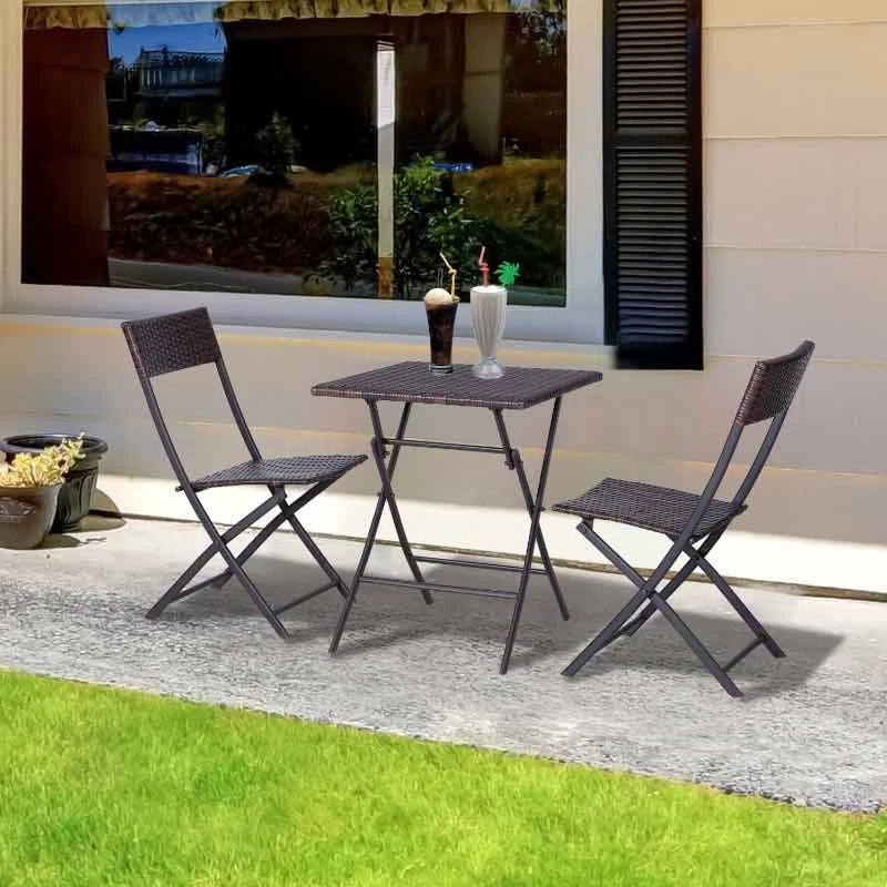 Outsunny 3 Piece Rattan Bistro Set - Brown - 841-176
