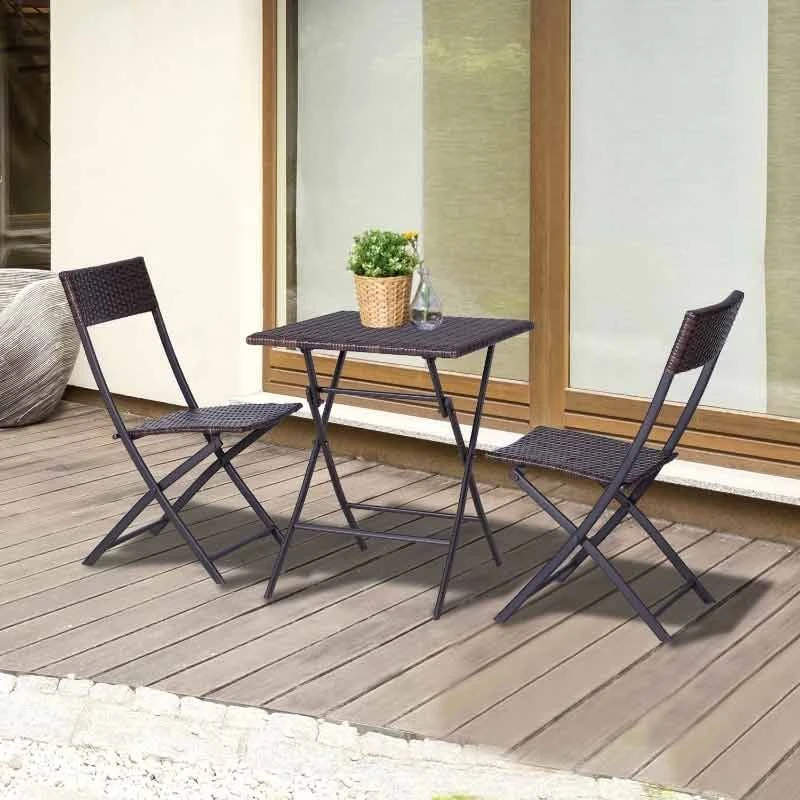 Outsunny 3 Piece Rattan Bistro Set - Brown - 841-176 - Image 3