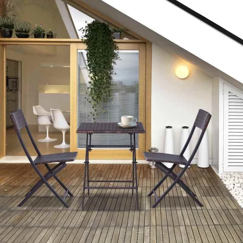 Outsunny 3 Piece Rattan Bistro Set - Brown - 841-176 - Image 7
