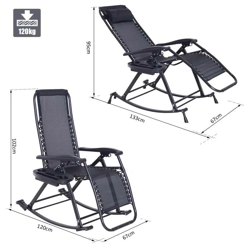 Outsunny Steel Garden Rocking Chair - Black - 84A-080BK - Image 4