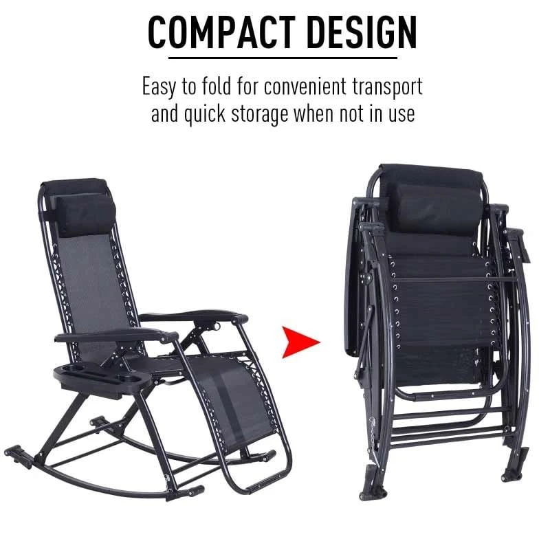 Outsunny Steel Garden Rocking Chair - Black - 84A-080BK - Image 10