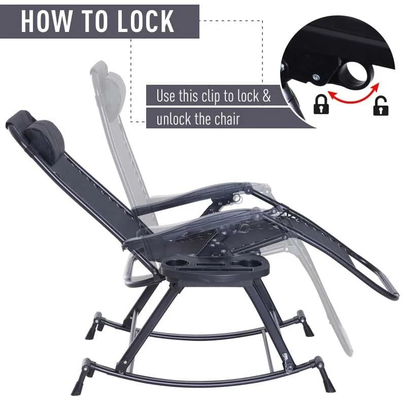 Outsunny Steel Garden Rocking Chair - Black - 84A-080BK - Image 9