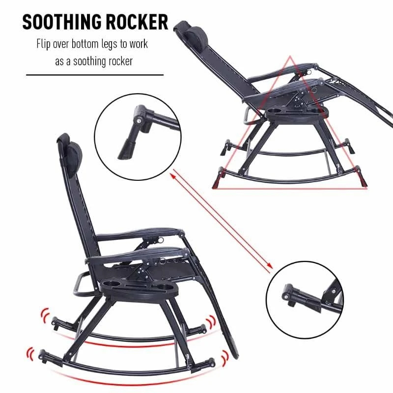 Outsunny Steel Garden Rocking Chair - Black - 84A-080BK - Image 7