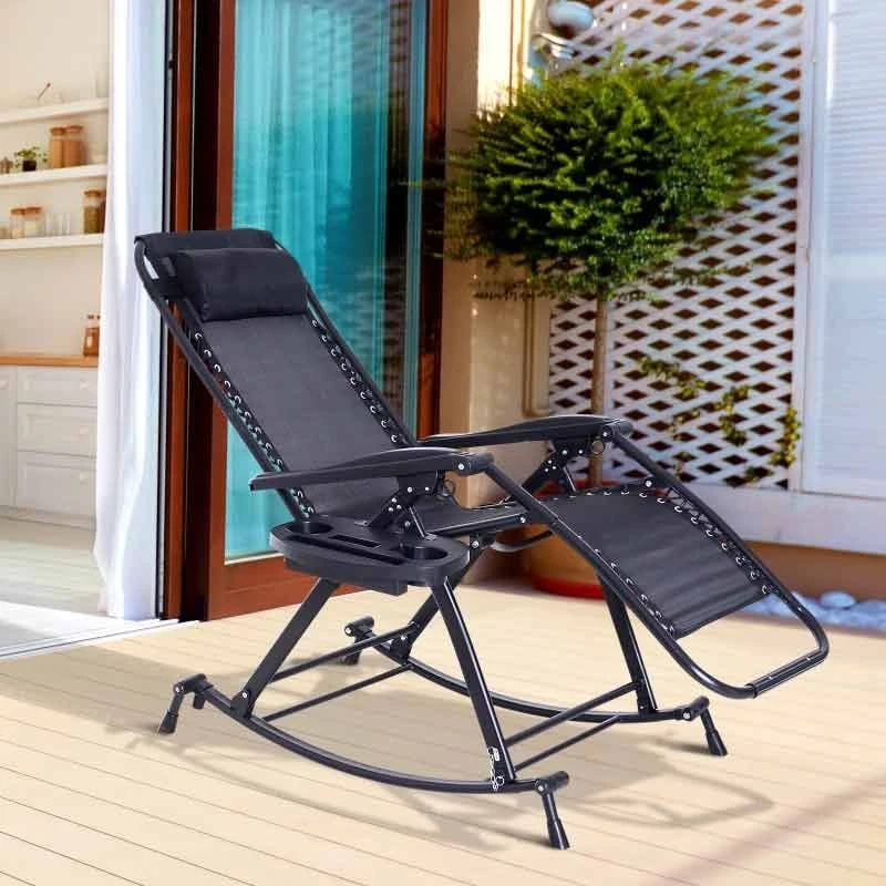 Outsunny Steel Garden Rocking Chair - Black - 84A-080BK - Image 2