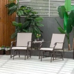 Outsunny Double Garden Rocking Chairs - Beige - 84A-084BG