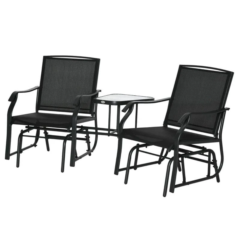 Outsunny Double Garden Rocking Chairs - Black - 84A-084BK - Image 4