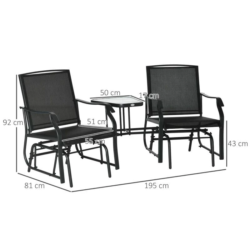Outsunny Double Garden Rocking Chairs - Black - 84A-084BK - Image 3