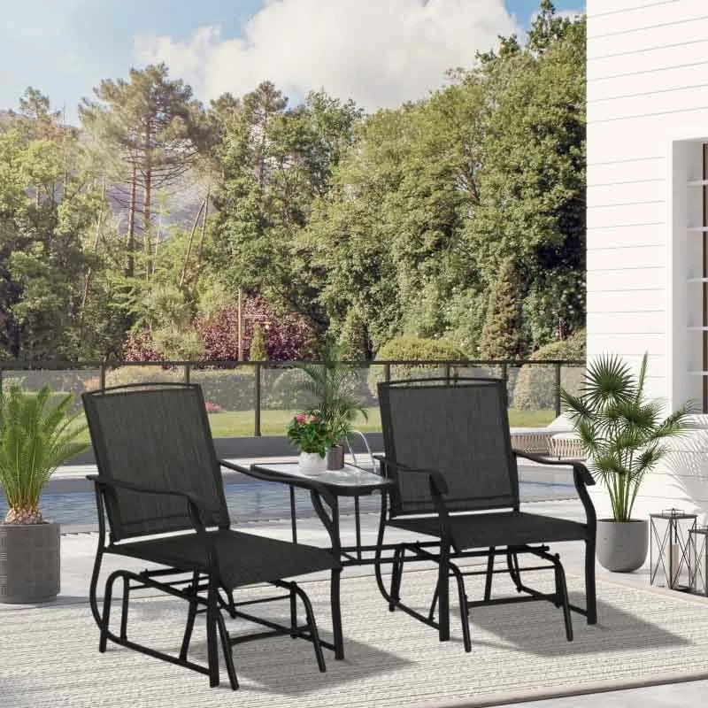 Outsunny Double Garden Rocking Chairs - Black - 84A-084BK - Image 2