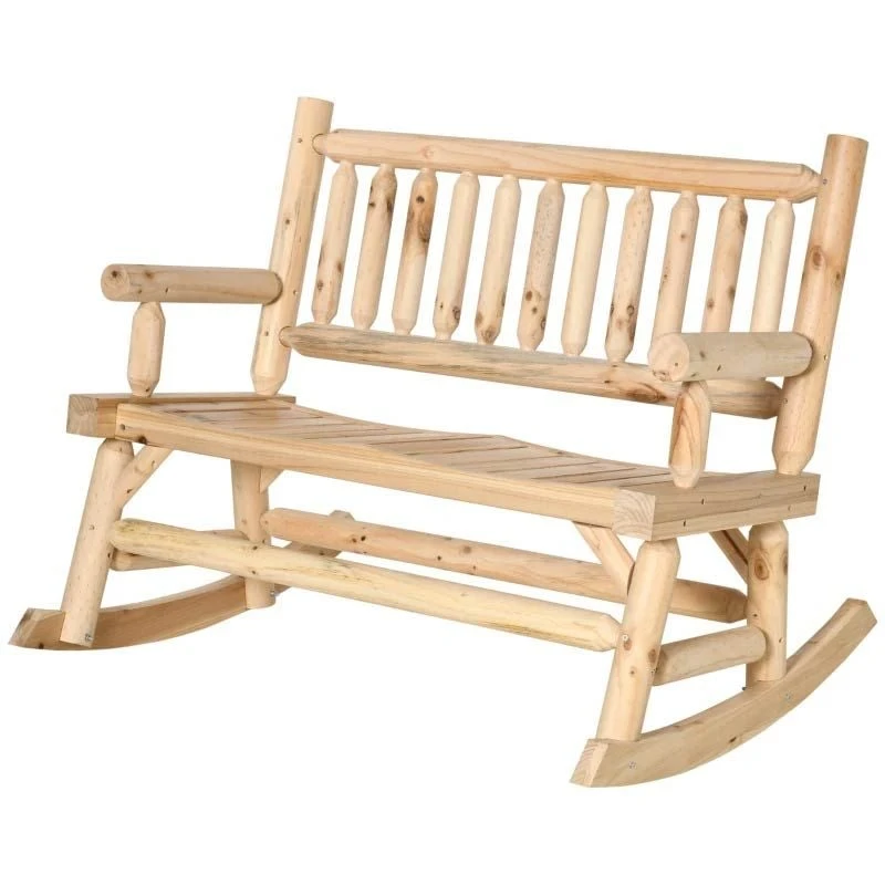 Outsunny 2-Seater Rocking Garden Bench - Natural Wood - 84A-133ND - Image 4