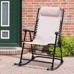 Outsunny Folding Rocking Garden Chair - Beige - 84B-099BG