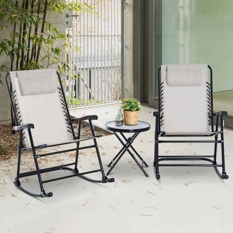 Outsunny 3 Piece Outdoor Rocking Bistro Set - Beige - 84B-202CW