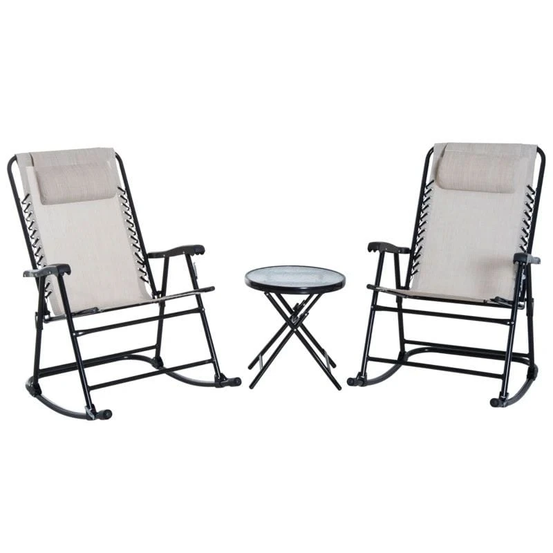 Outsunny 3 Piece Outdoor Rocking Bistro Set - Beige - 84B-202CW - Image 2