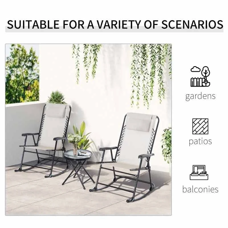 Outsunny 3 Piece Outdoor Rocking Bistro Set - Beige - 84B-202CW - Image 8