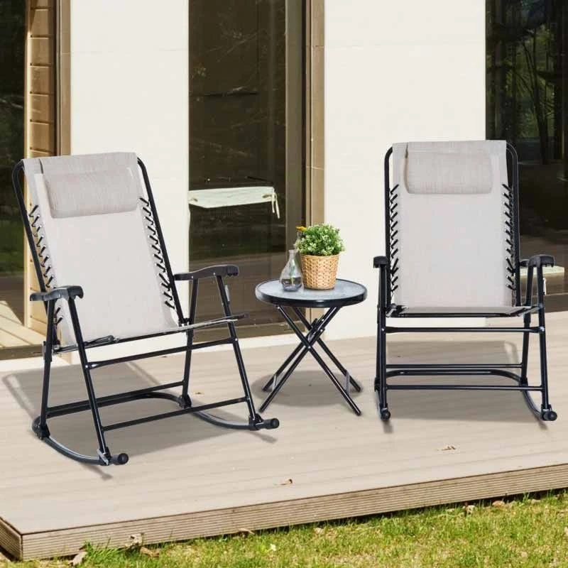 Outsunny 3 Piece Outdoor Rocking Bistro Set - Beige - 84B-202CW - Image 3