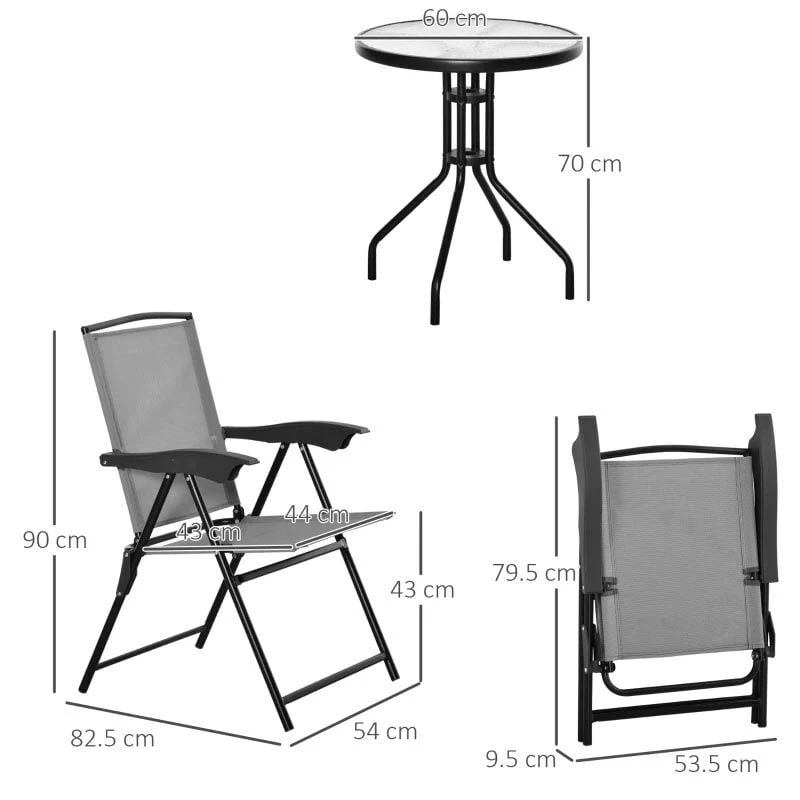 Outsunny 3 Piece Bistro Set With Folding Chairs & Adjustable Backrest - Grey - 84B-225GY - Image 10