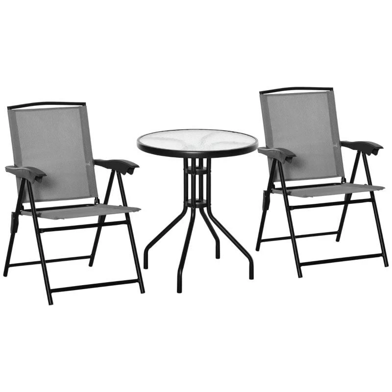 Outsunny 3 Piece Bistro Set With Folding Chairs & Adjustable Backrest - Grey - 84B-225GY - Image 3