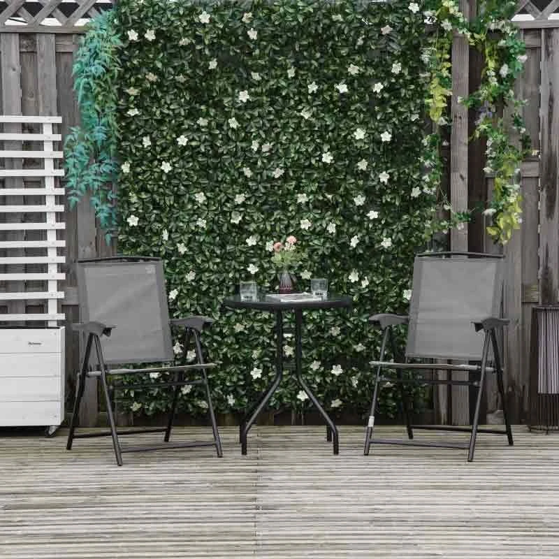 Outsunny 3 Piece Bistro Set With Folding Chairs & Adjustable Backrest - Grey - 84B-225GY