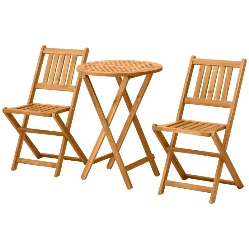 Outsunny 3 Piece Wooden Folding Bistro Set - Teak - 84B-316 - Image 2